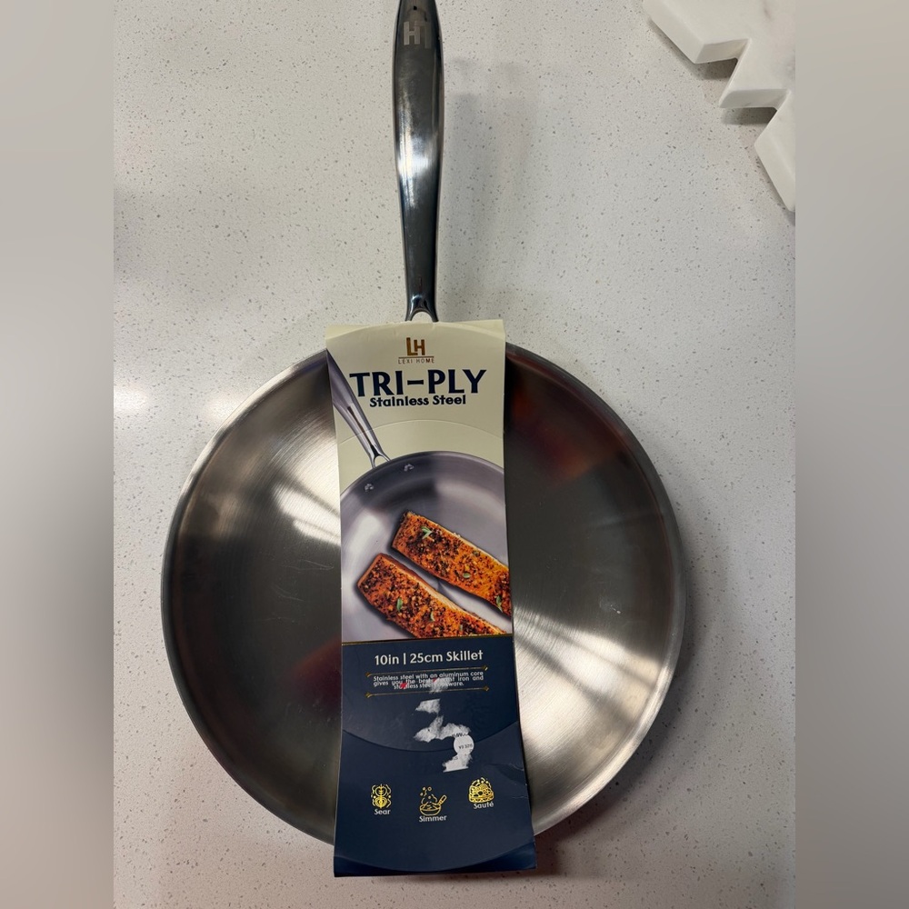 Lexi Home 10in/25cm Tri-Ply Stainless Steel Skillet Pan Aluminum Core Oven Safe